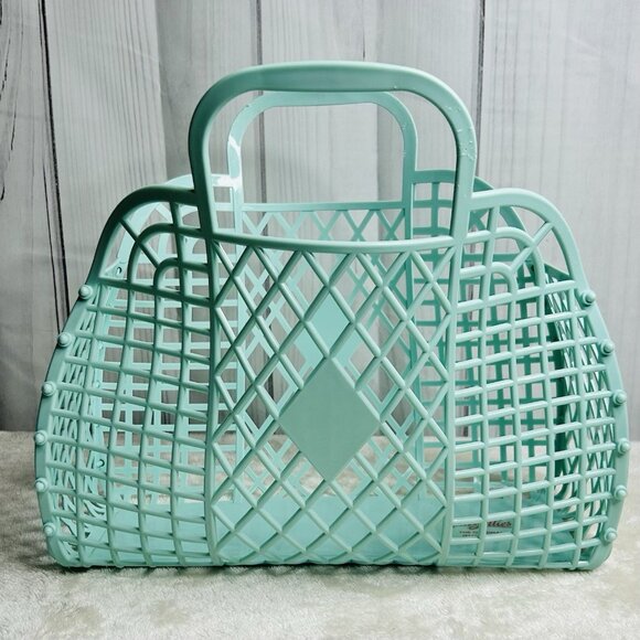 Sun Jellies Rubber Seafoam Green Original Jelly Basket Bag 12"H x 13"W - Picture 1 of 8